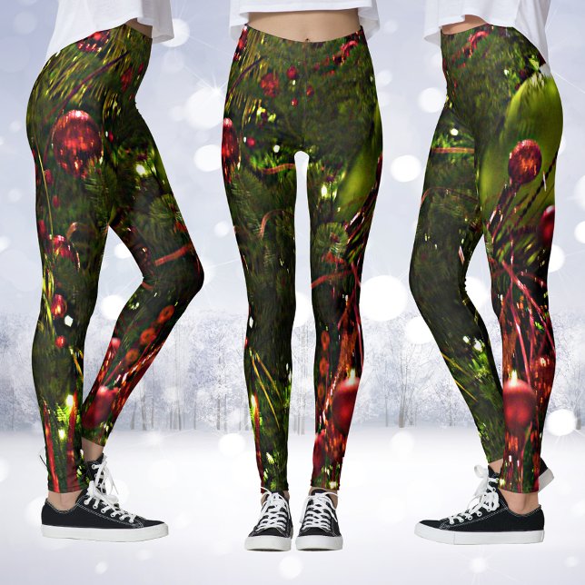 Christmas Tree Red & Gold Christmas Leggings (Christmas Tree Red & Gold Christmas Leggings)