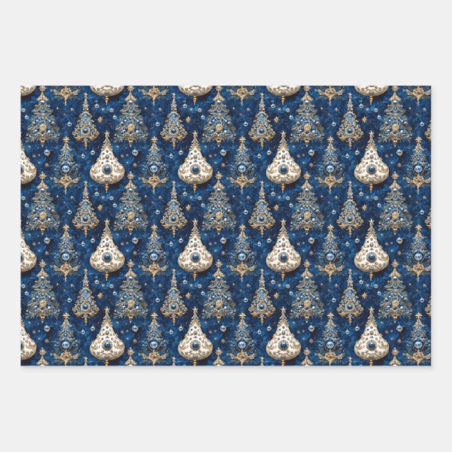 Christmas tree, red, green, blue, gemstones, festi wrapping paper sheet (Front)