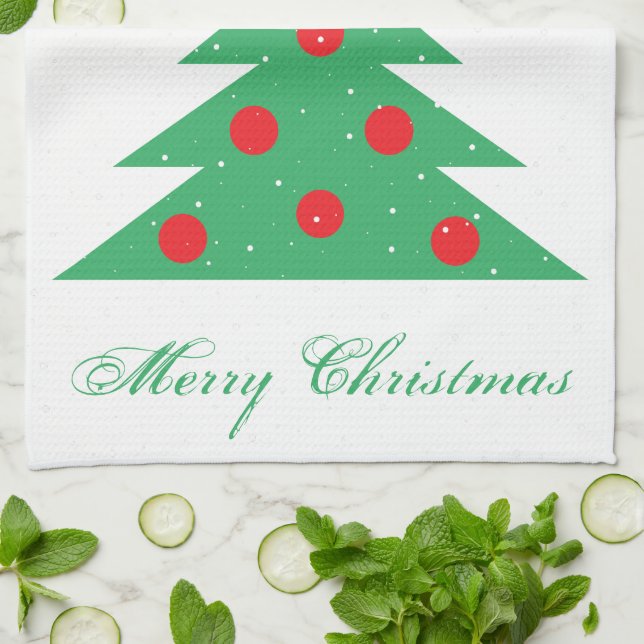 Christmas Tree Red Green Merry Christmas Kitchen T Towel (Folded)