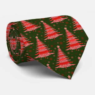 Christmas Tree Red Green Pattern with Monogram Tie