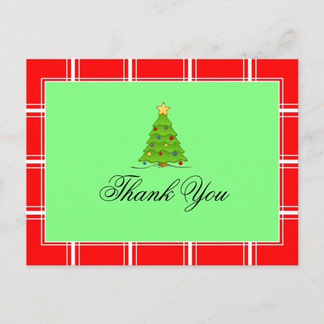 Christmas Tree Red & Green Thank You Postcard (Front)