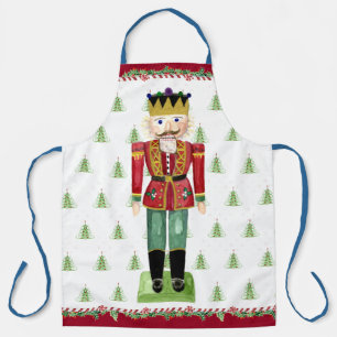 Christmas Tree Red Nutcracker Watercolor Holly Apron