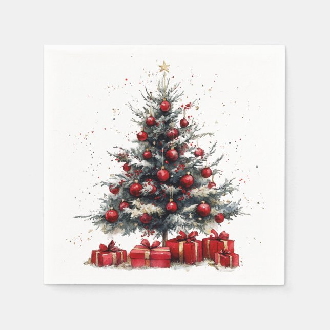 Christmas Tree Red Ornaments Gifts Holiday Napkin (Front)