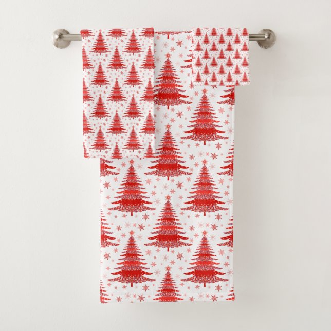 Christmas Tree Red Pattern Design Bath Towel Set (Insitu)