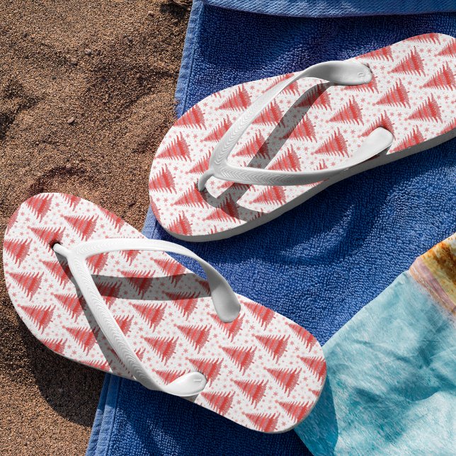 Christmas Tree Red Pattern Design Flip Flops (Creator Uploaded)