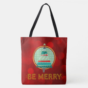 Christmas Tree Red Sparkly Be Merry Tote Bag