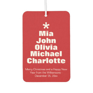 Christmas tree red white custom family names favou air freshener