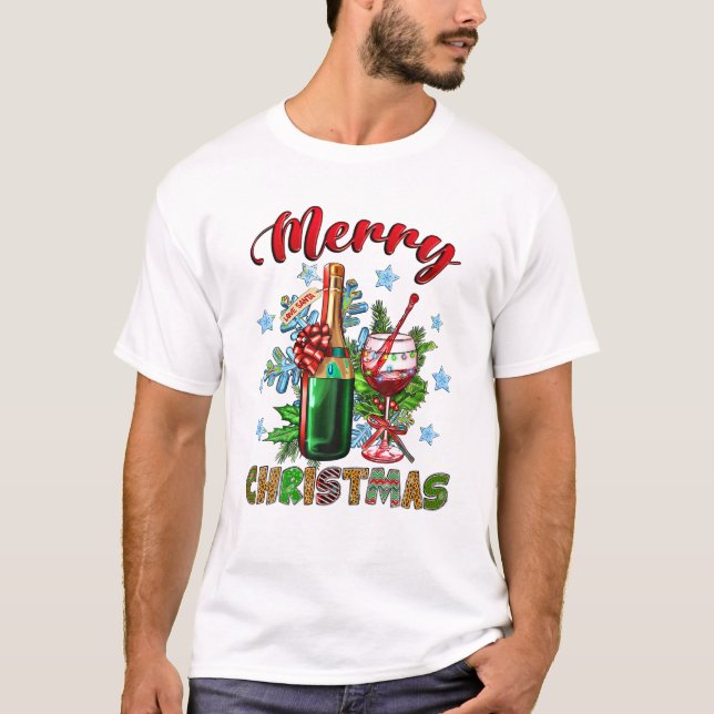 Christmas Tree Red Wine Glass T-Shirt (Front)