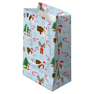 Christmas Tree Reindeer And Snowmen Small Gift Bag