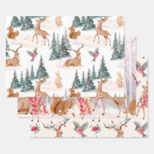 Christmas Tree Reindeer Gift Wrapping Paper Sheet