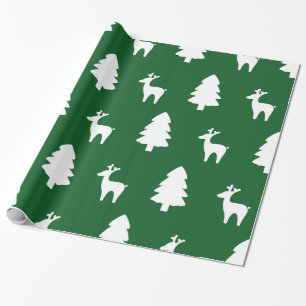 Christmas tree Reindeer green white Wrapping Paper