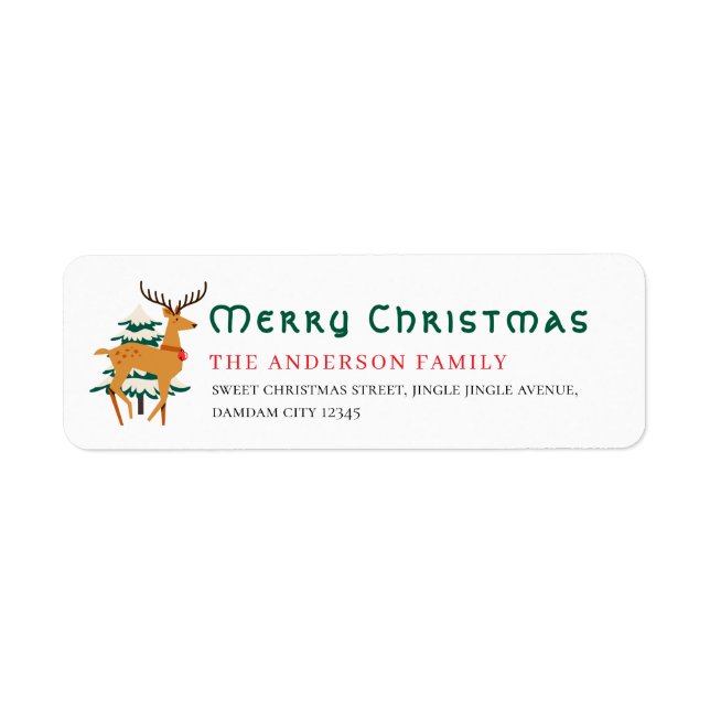 Christmas Tree & Reindeer Simple Return Address (Front)