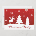 Christmas Tree Reindeer Snowman Invitation<br><div class="desc">Modern minimalist simple Christmas illustration featuring white silhouettes of reindeer,  tree,  snowman and snowflakes with Merry Christmas greeting on a red background.</div>