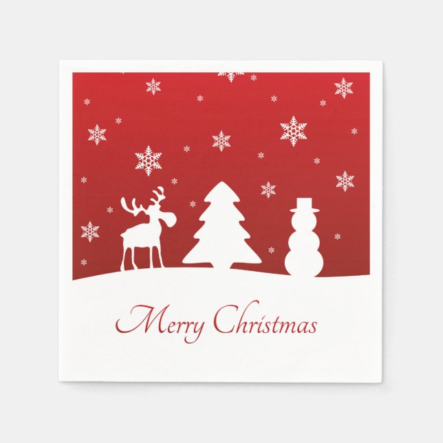 Christmas Tree Reindeer Snowman Napkin (Front)