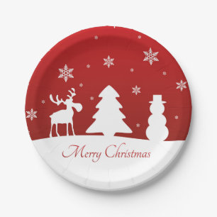 Christmas Tree Reindeer Snowman Paper Plate