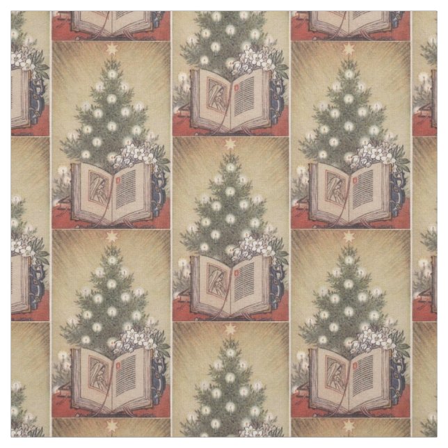 Christmas Tree Religious Vintage Holiday Fabric (Swatch)