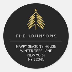 Christmas Tree Return Address Label - Black