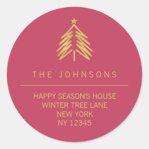 Christmas Tree Return Address Label - Pink