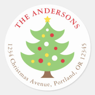 Christmas Tree Return Address Label Round