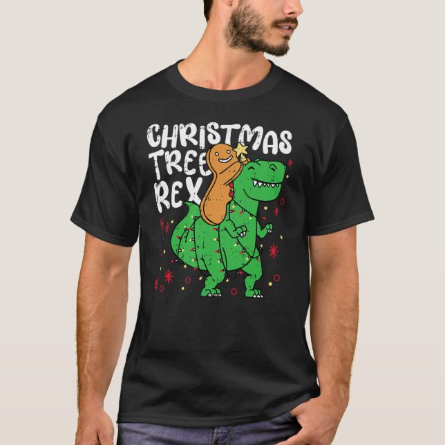 Christmas Tree Rex Christmas Funny Gingerbread Man T-Shirt (Front)