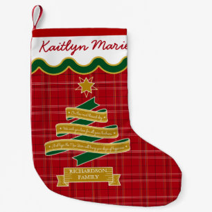 Christmas Tree Ribbon Red Plaid Star Custom Banner Small Christmas Stocking