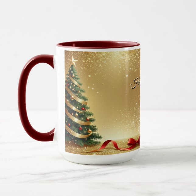 Christmas Tree Ribbons Holiday Mug (Left)
