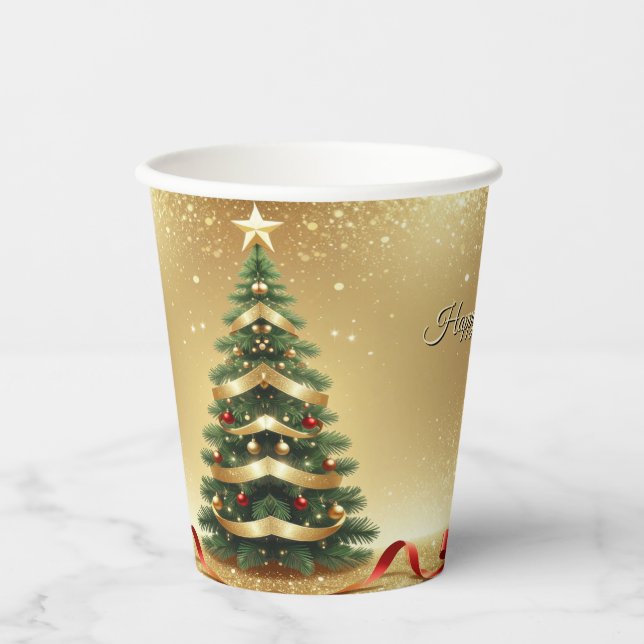 Christmas Tree Ribbons Holiday Paper Cups (Front)