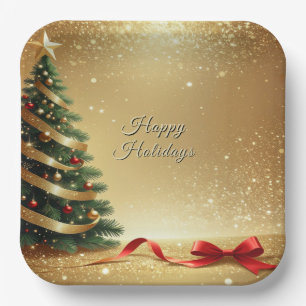 Christmas Tree Ribbons Holiday Paper Plate