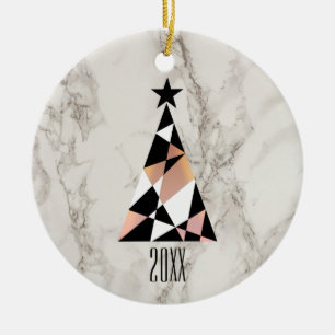 Christmas Tree Rose Gold Marble Ceramic Ornament