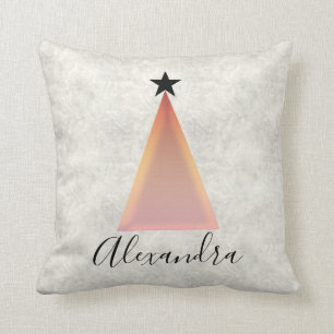 Christmas Tree Rose Gold Marble Name Throw Pillow