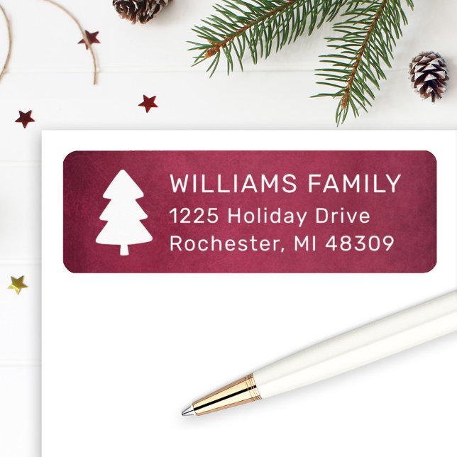 Christmas Tree Rustic Burgundy Return Address (Creator Uploaded)