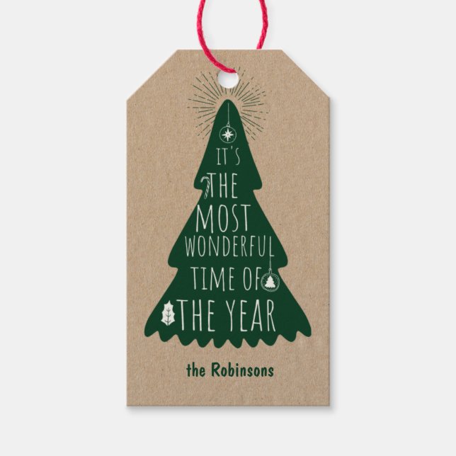 Christmas Tree Rustic Personalized Gift Tags (Front)