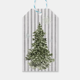 Christmas Tree Rustic Vintage Ticking Stripe Gift Tags