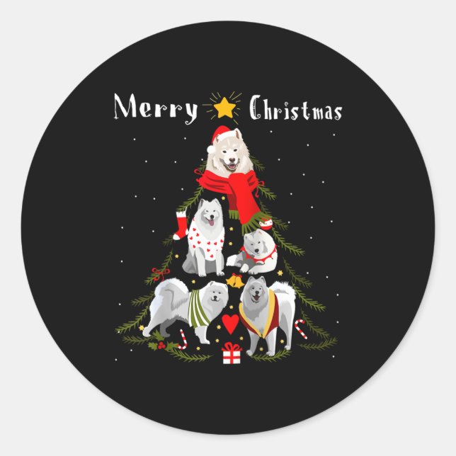 Christmas Tree Samoyed Lover Xmas Dog Owner New Ye Classic Round Sticker (Front)