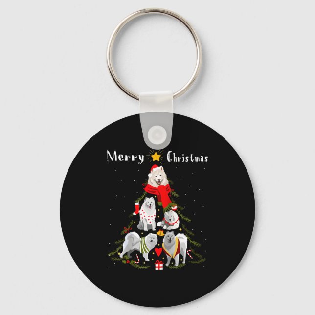 Christmas Tree Samoyed Lover Xmas Dog Owner New Ye Keychain (Front)