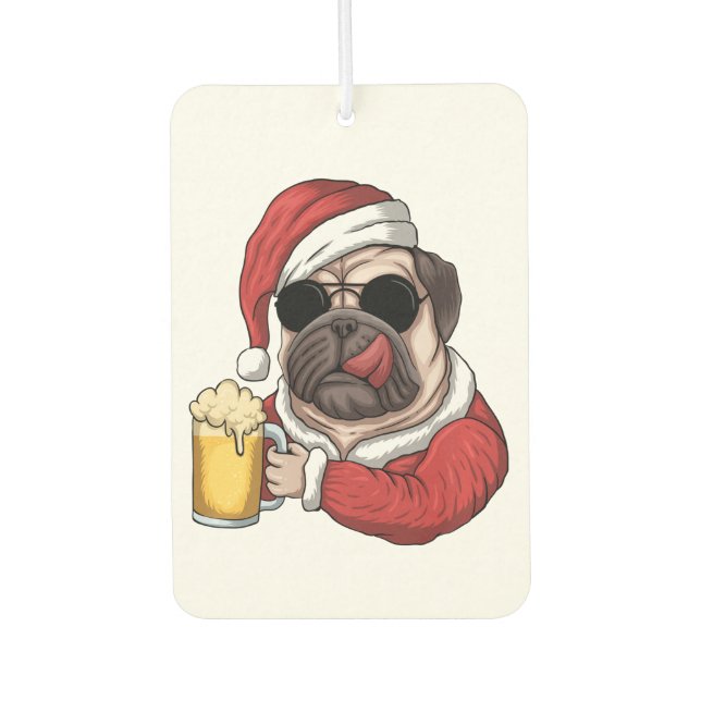 christmas tree  santa claus costume beer dog pug p air freshener (Front)