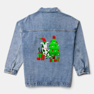 christmas tree santa claus cow denim jacket