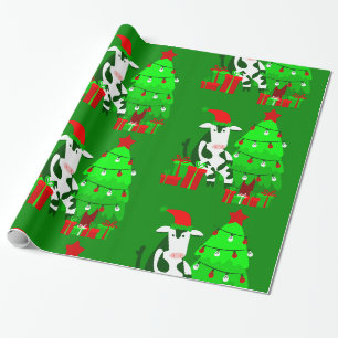 christmas tree santa claus cow wrapping paper