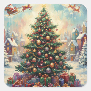 Christmas Tree, Santa Clause Square Sticker
