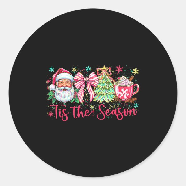 Christmas Tree Santa Coquette Bow Cocoa Tis The Se Classic Round Sticker (Front)