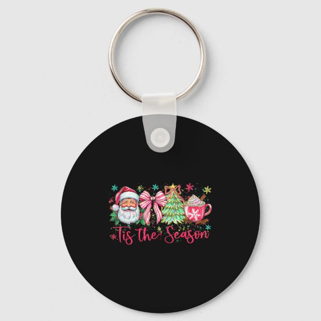 Christmas Tree Santa Coquette Bow Cocoa Tis The Se Keychain (Front)