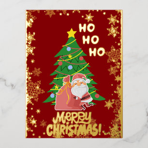 Christmas tree   Santa   customizable gold Foil Holiday Postcard