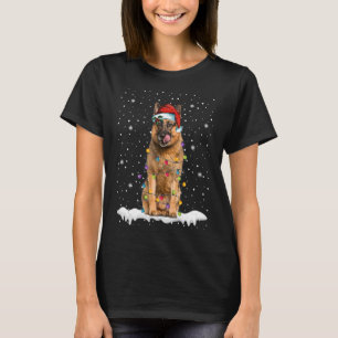 Christmas Tree Santa Hat German Shepherd Dog Pet L T-Shirt