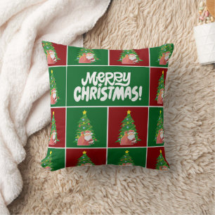 Christmas tree Santa red green Throw Pillow