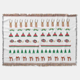 Christmas Tree Santa Reindeer Presents Red Green Throw Blanket