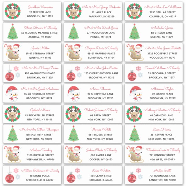 Christmas Tree Santa Snowman Family Address Label (Front)