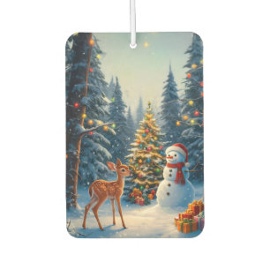 Christmas Tree Scene Cute Deer Fawn Snowman Air Freshener