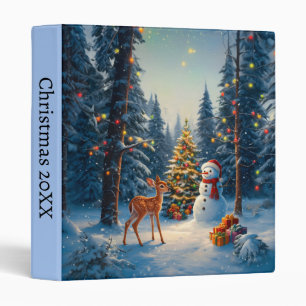 Christmas Tree Scene Cute Deer Fawn Snowman Binder