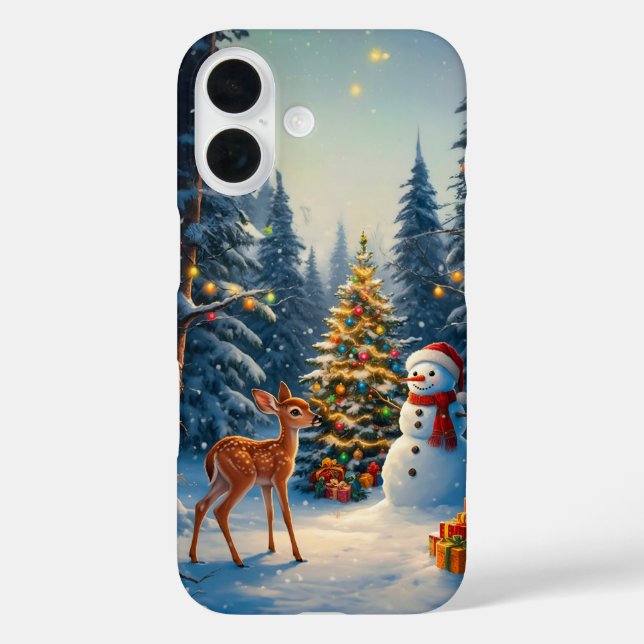 Christmas Tree Scene Cute Deer Fawn Snowman Case-Mate iPhone Case (Back)