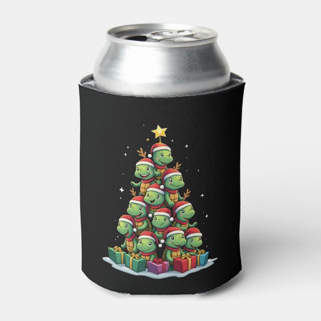 Christmas Tree Sea Turtle Turtles Tortoise T-Shirt Can Cooler (Can Front)